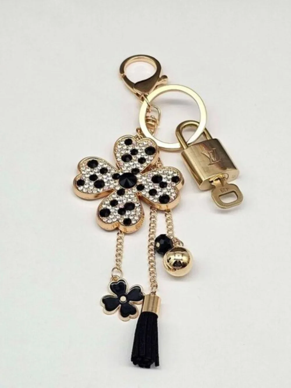 LV Gold Padlock 🔑 Authentic Louis Vuitton Charm + Unbranded Flower Keychain